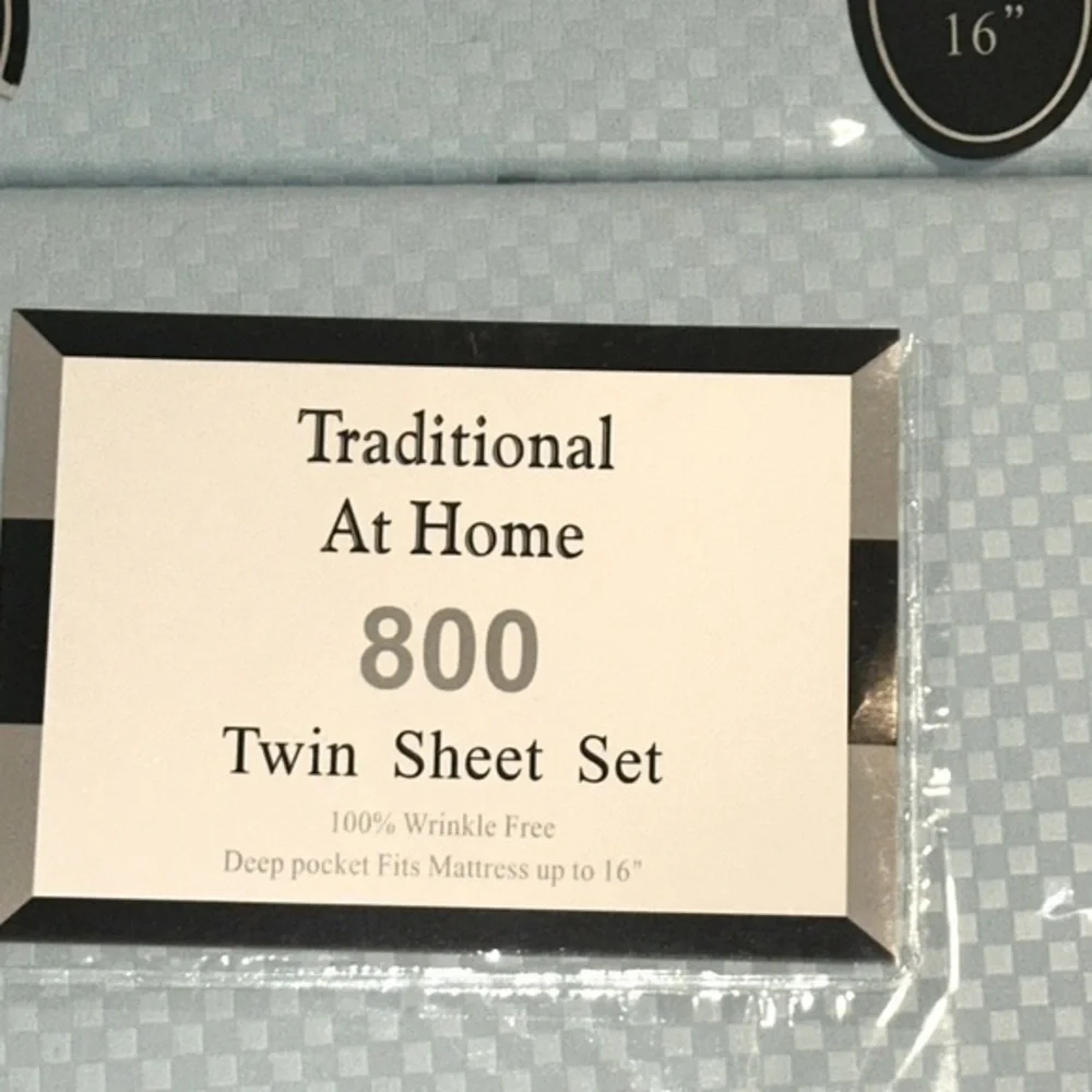 Traditional At Home 4pc Twin Sheet Set Baby blue checkerboard embossed print